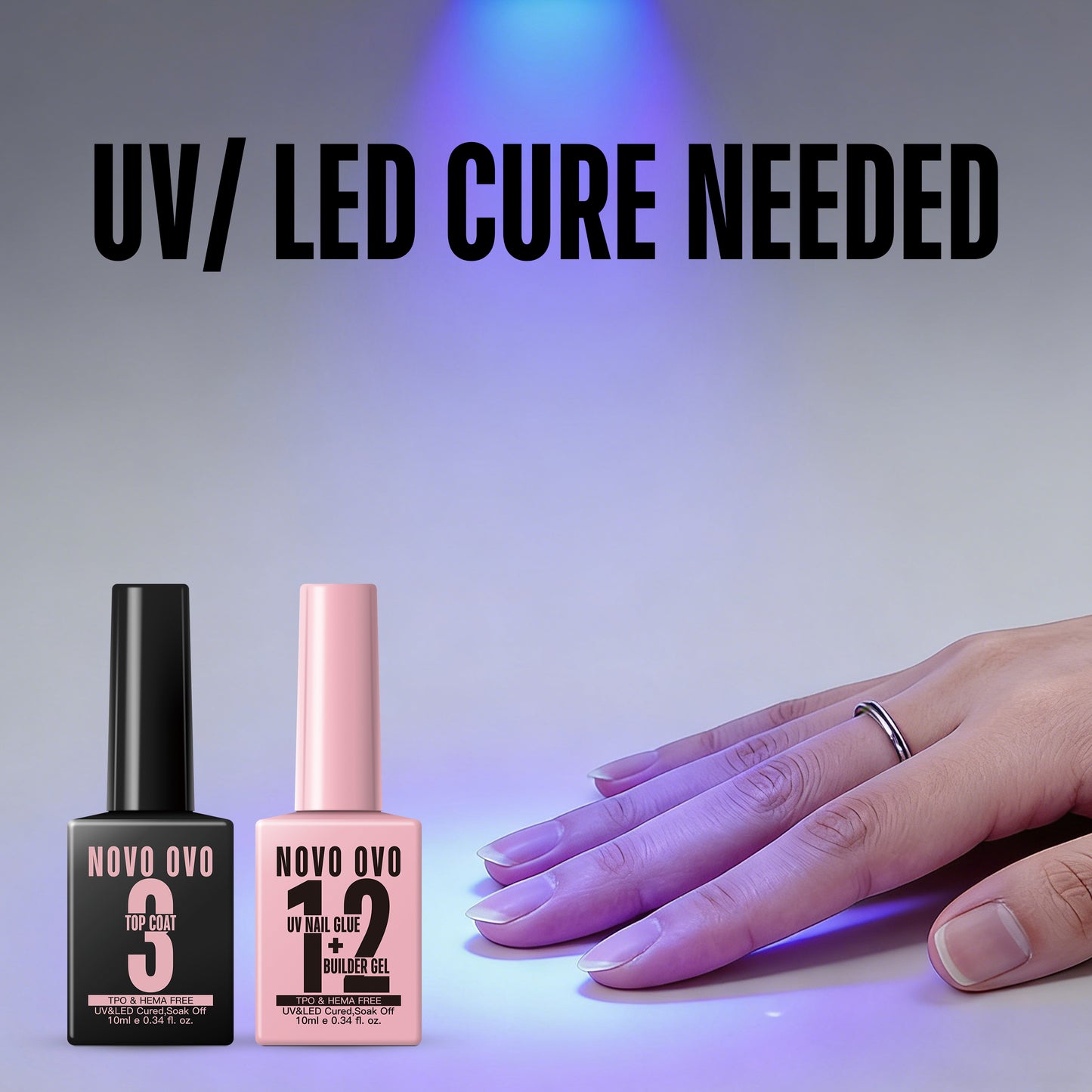 UV Nail Glue and Builder Gel 2 in 1, No Wipe Top Coat Kit, HEMA FREE