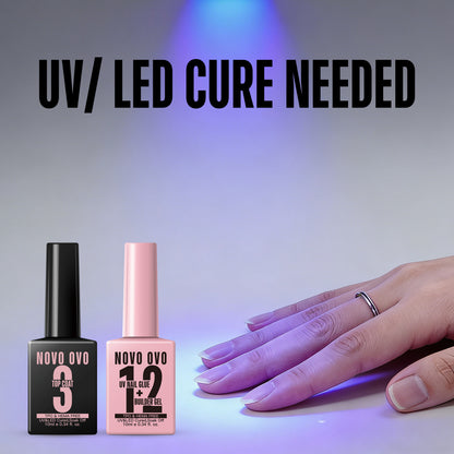UV Nail Glue and Builder Gel 2 in 1, No Wipe Top Coat Kit, HEMA FREE