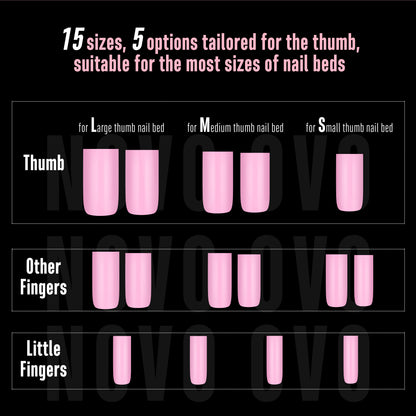 Meidum Sharp Square Pure Color Nail Tips Pink