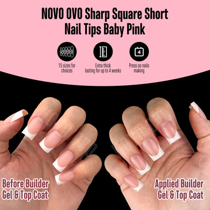 Short Sharp Square Nail Tips White French Tip Baby Pink