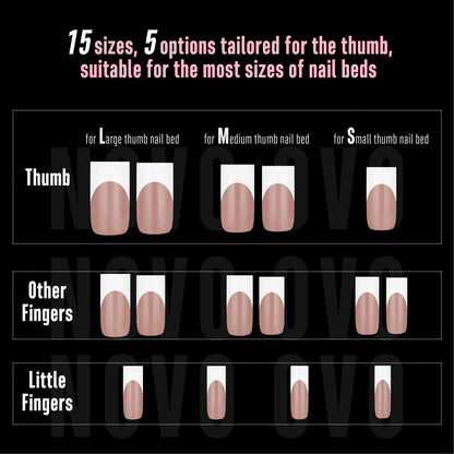 Medium Sharp Square White French Tip Nail Tips Brown Pink 180