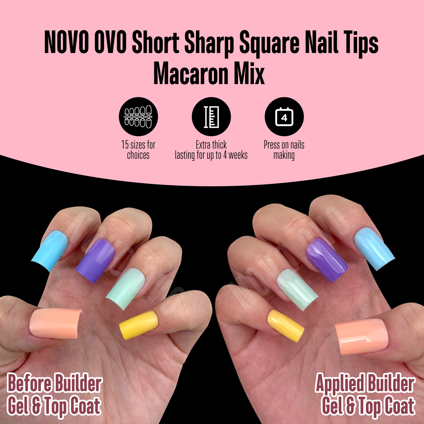 Short Sharp Square Nail Tips Macaron Mix