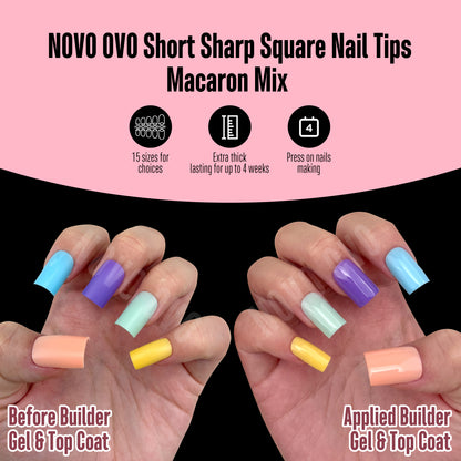 Short Sharp Square Nail Tips Macaron Mix