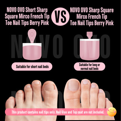 Short Sharp Square Mirco French Tip Toe Nail Tips Berry Pink 224