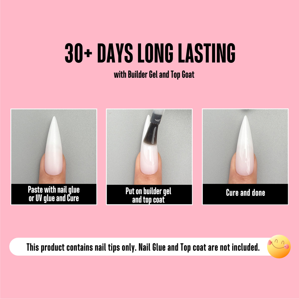 Long XL Pure Color Sharp Stiletto Nail Tips Milky White