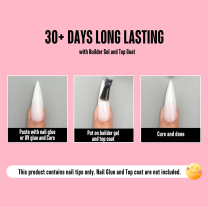Long XL Pure Color Sharp Stiletto Nail Tips Milky White