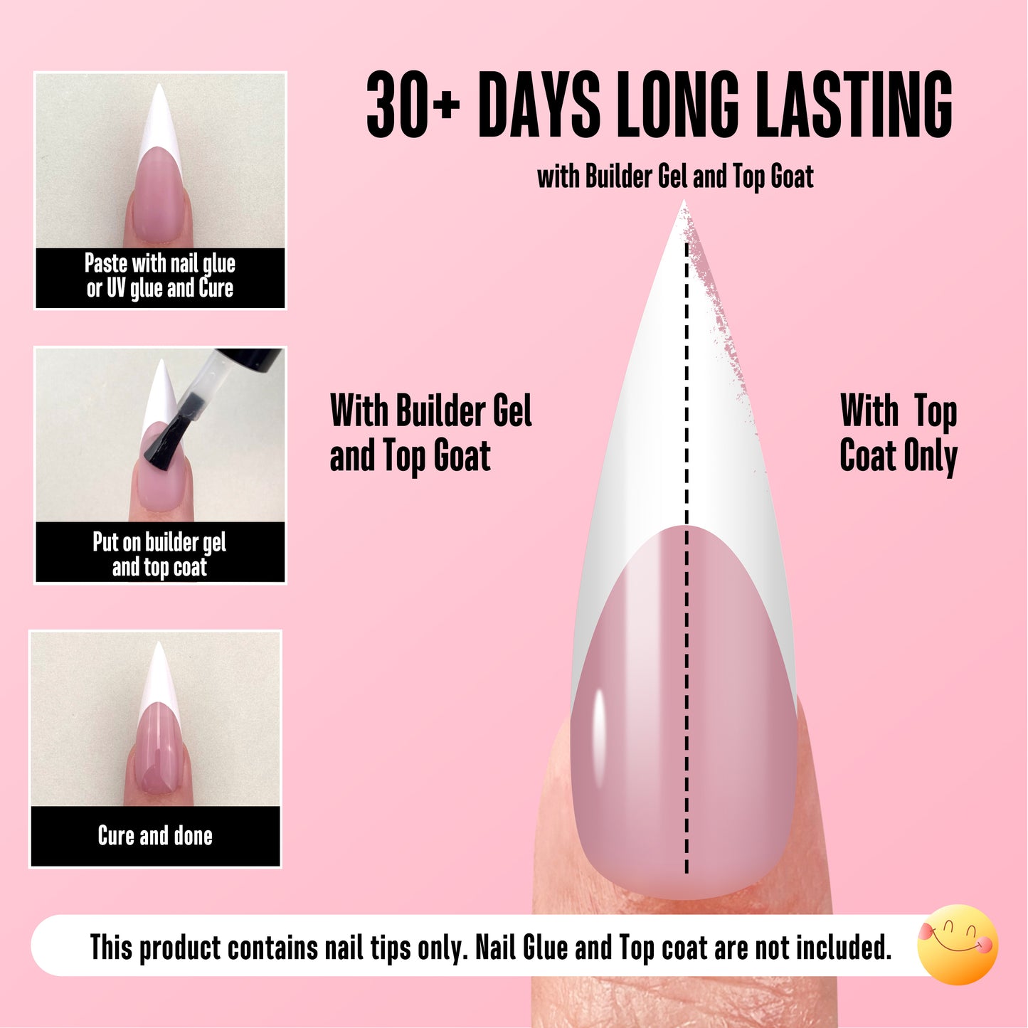 Long XL Sharp Stiletto White French Tip Nail Tips Berry Pink