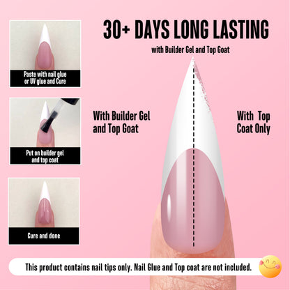 Long XL Sharp Stiletto White French Tip Nail Tips Berry Pink