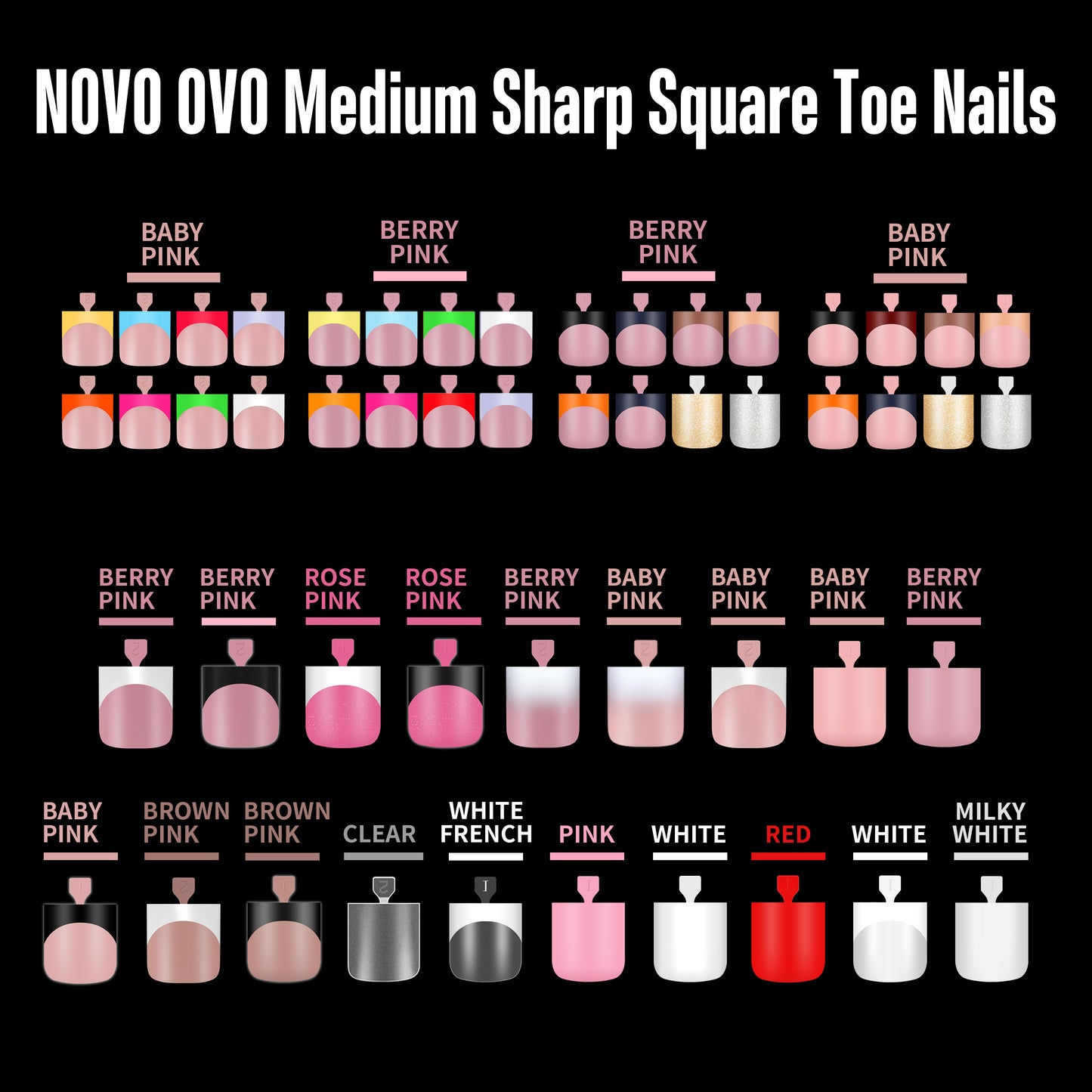 Sharp Square Pure Color Toe Nail Tips Milky White