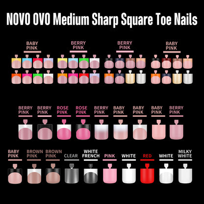 Sharp Square Pure Color Toe Nail Tips Milky White