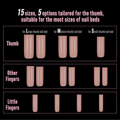 Long Sharp Square Pure Color Nail Tips Brown Pink 180