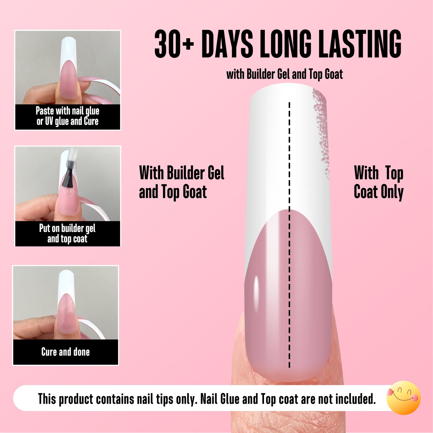 XXL Curved Square White French Tip Nail Tips 144