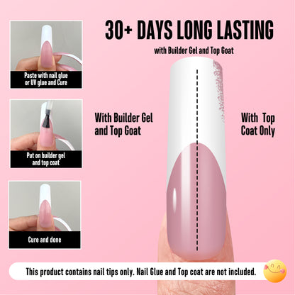 XXL Curved Square White French Tip Nail Tips 144