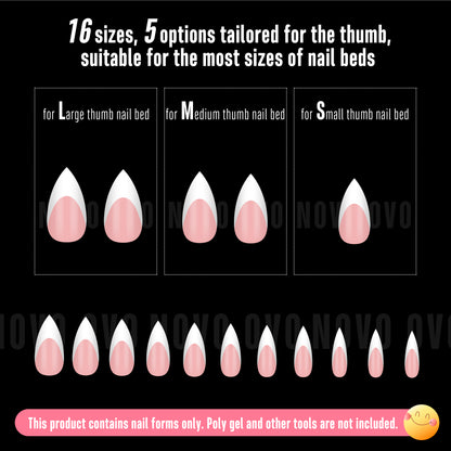 Short Sharp Stiletto White French Tip Nail Tips Baby Pink 160