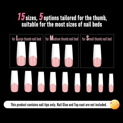 Square Long Wide White French Tip Baby Pink