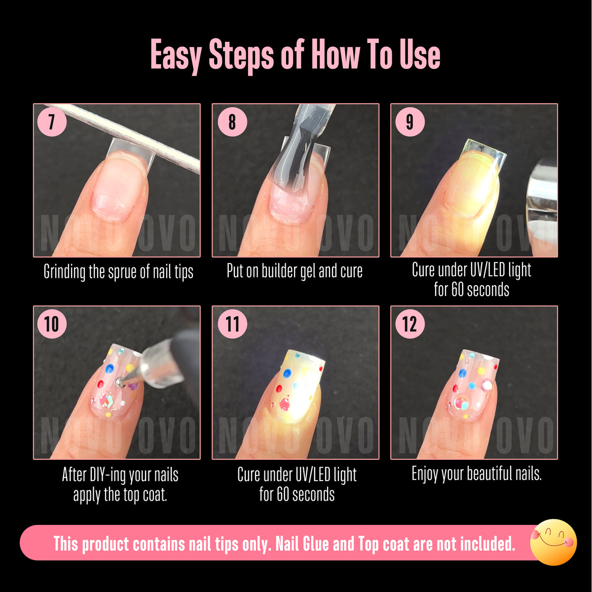 Half Cover Short Sharp Square Clear Nail Tips 480