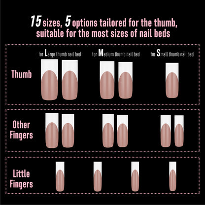 Long Sharp Square White French Tip Naili Tips Brown Pink 180