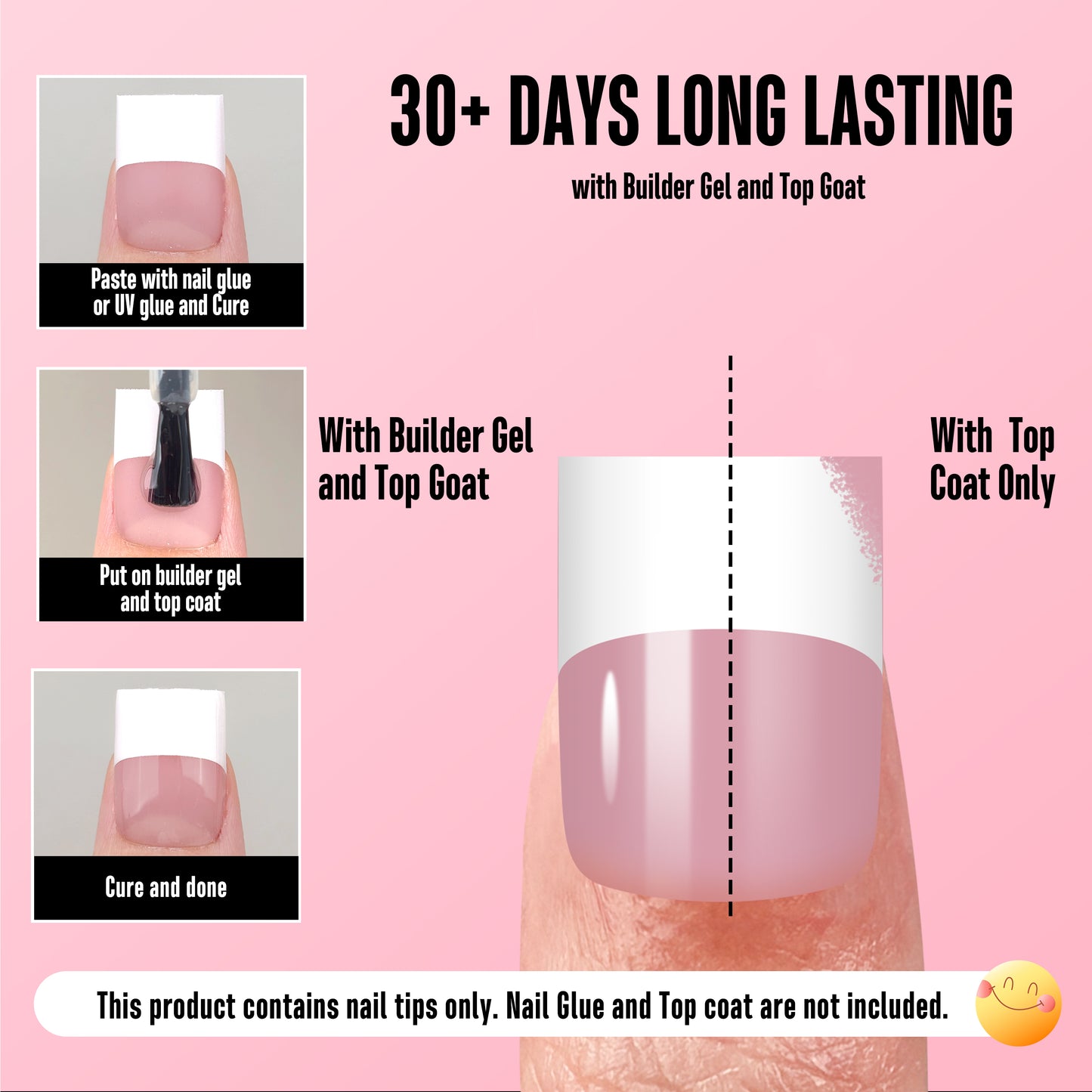 Short Sharp Square Nail Tips Wide White French Tip Berry Pink