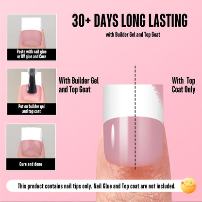 Short Sharp Square Nail Tips Wide White French Tip Berry Pink