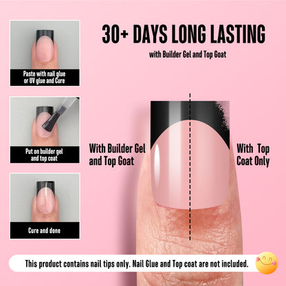 Short Sharp Square Nail Tips Black French Tip BABY PINK
