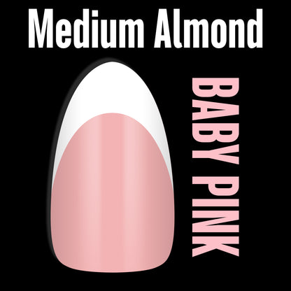 Medium Almond White French Tip BABY PINK