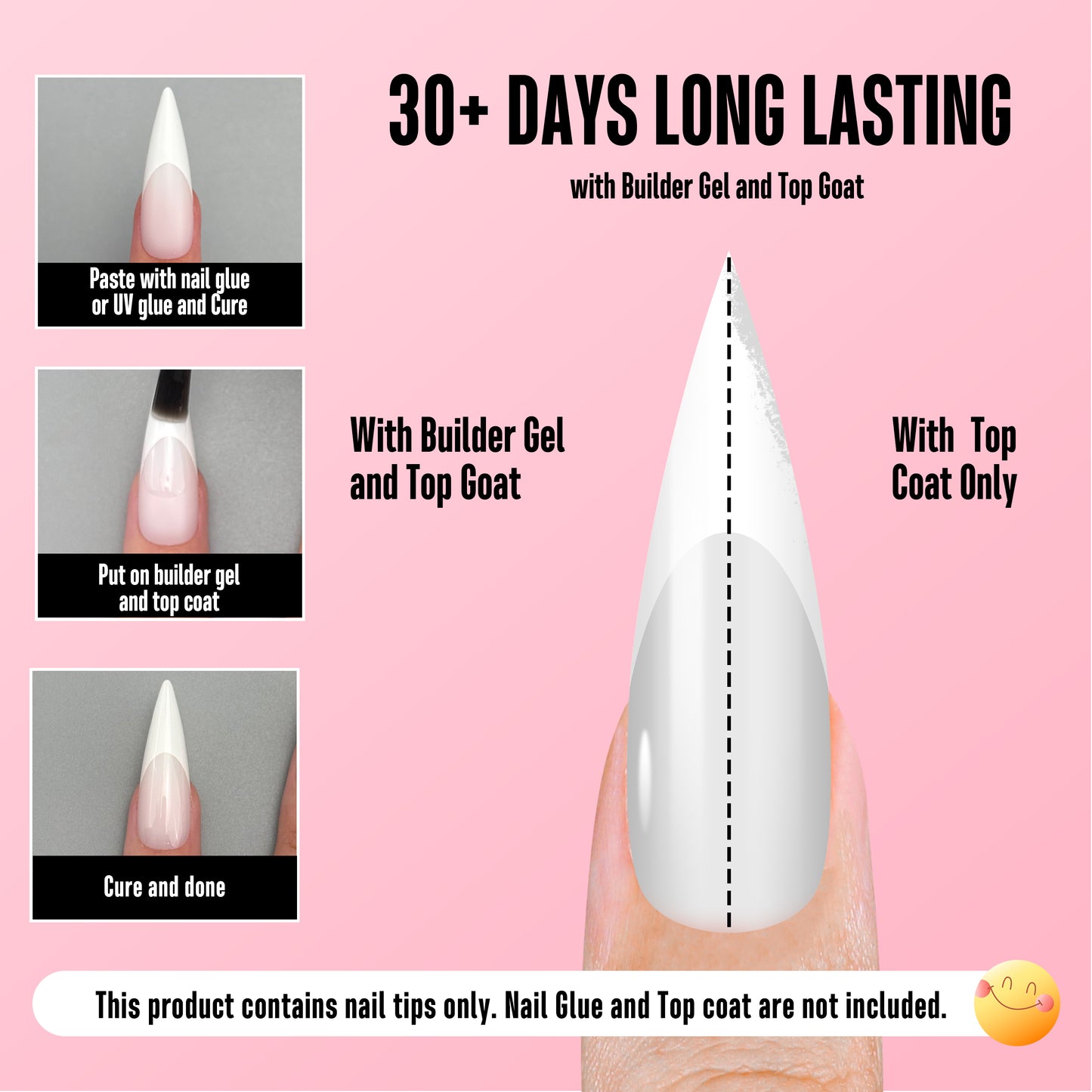 Long XL White French Tip Sharp Stiletto Nail Tips Milky White
