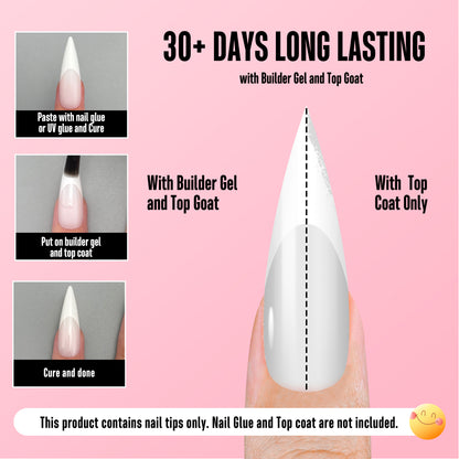 Long XL White French Tip Sharp Stiletto Nail Tips Milky White