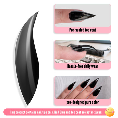 Cat Claw Short Curved Stiletto 3D Nail Tips Black 128