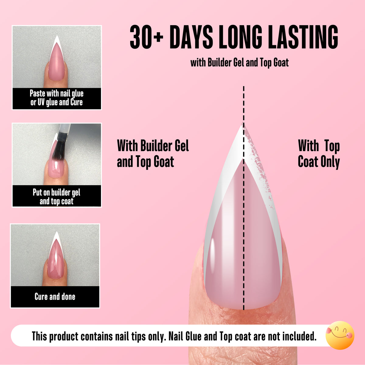 White V Shape French Tip Medium Sharp Stiletto Nail Tips Berry Pink