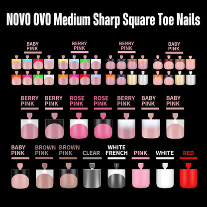 Sharp Square Pure Color Toe Nail Tips Pink 240