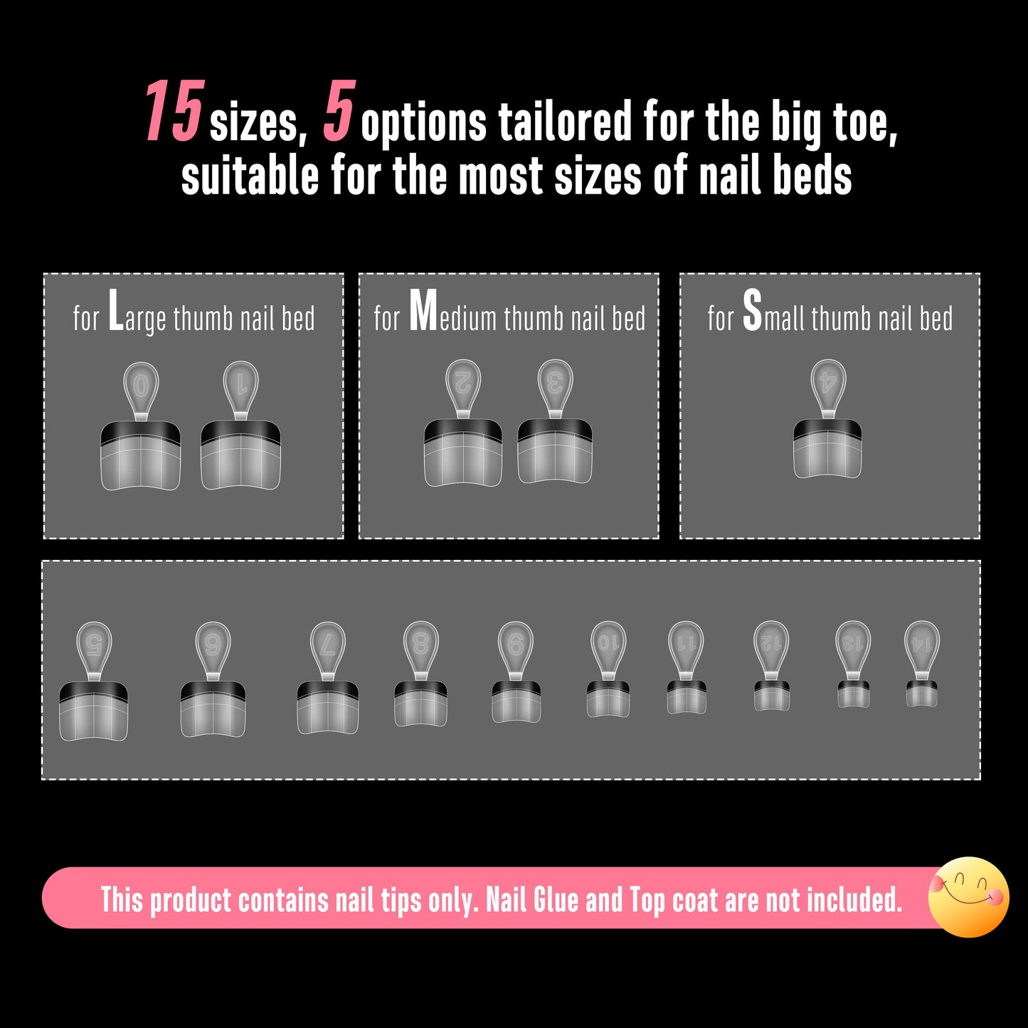 Half Cover Round Clear Toe nail tip with Black French Tip