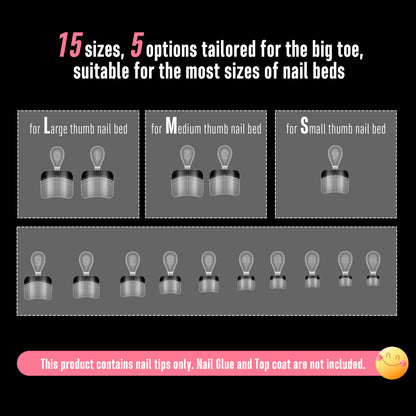Half Cover Round Clear Toe nail tip with Black French Tip