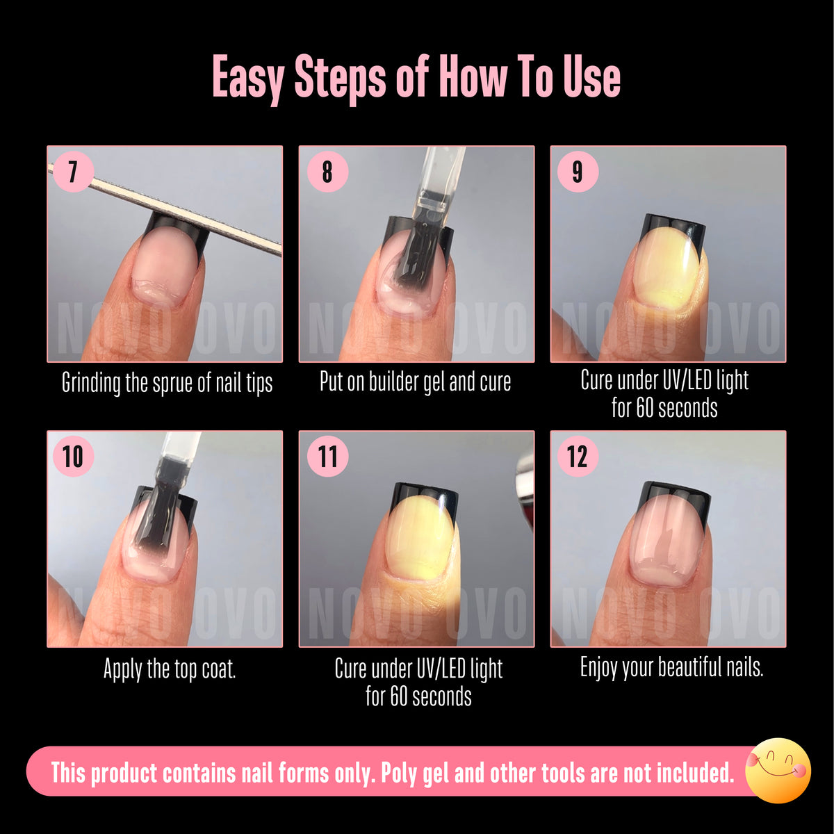 Half Cover Short Square Black French Tip Nail Tips 224