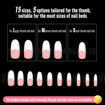 Medium Long Oval Round Old School White French Tip Baby Pink 240