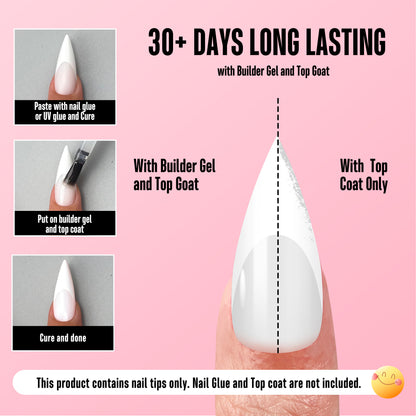 Medium or Long White French Tip Sharp Stiletto Nail Tips Milky White