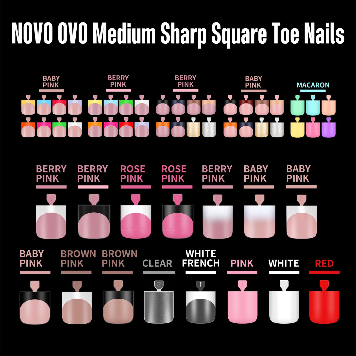Sharp Square Pure Color Toe Nail Tips Macaron Mix 180