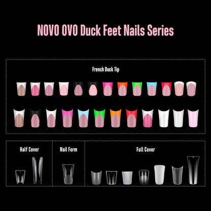 Short Round Duck Nail Tips White French Tips Baby Pink 240