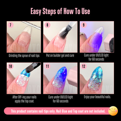 Half Cover Short Almond Clear Nail Tips 224