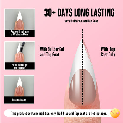 Medium or Long White French Tip Sharp Stiletto Nail Tips Brown Pink