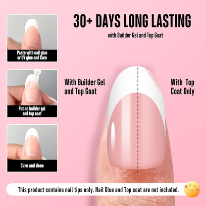 Medium Oval White French Tip BABY PINK