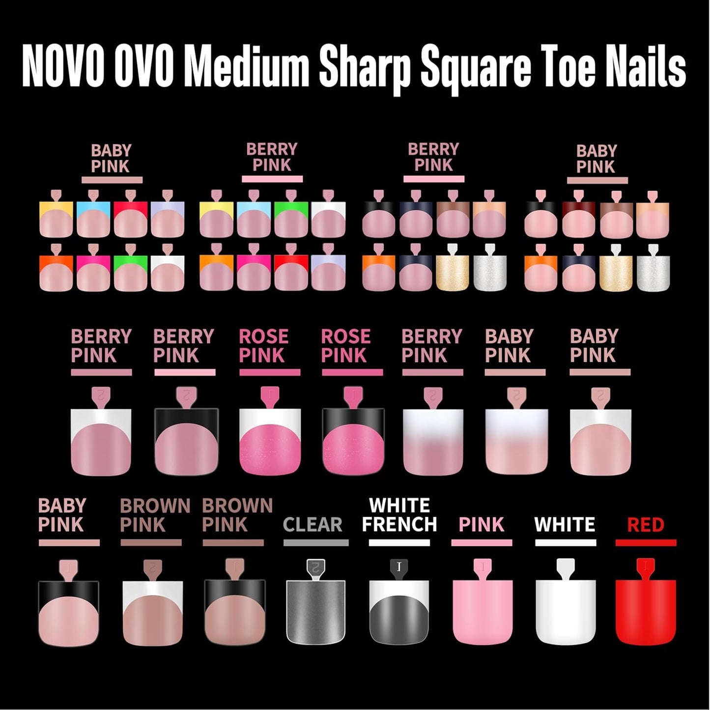 Sharp Square Pure Color Toe Nail Tips Red 240