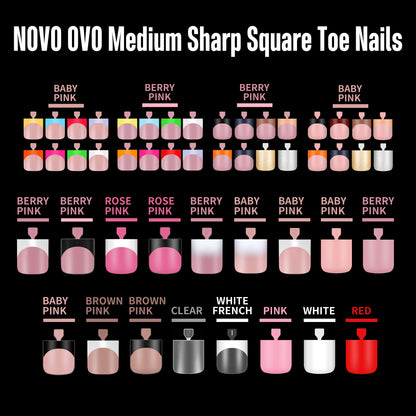 Sharp Square Pure Color Toe Nail Tips Berry Pink 240