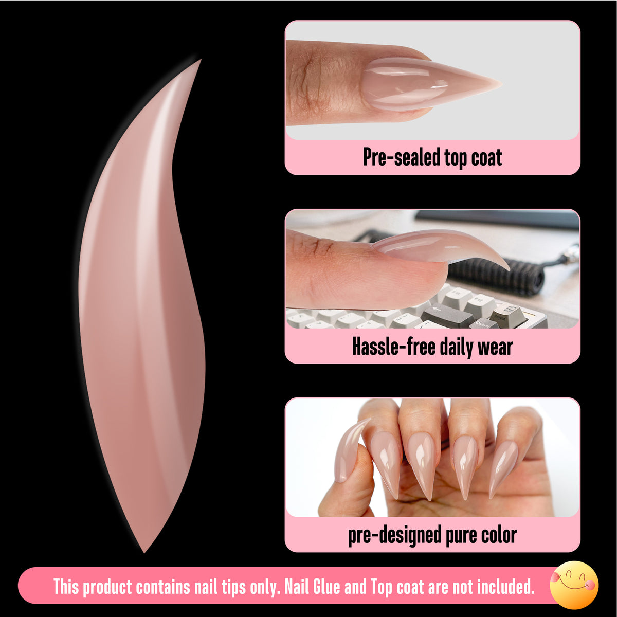 Cat Claw Short Curved Stiletto 3D Nail Tips Brown Pink 128