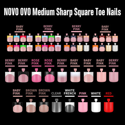 Sharp Square Pure Color Toe Nail Tips Baby Pink 240