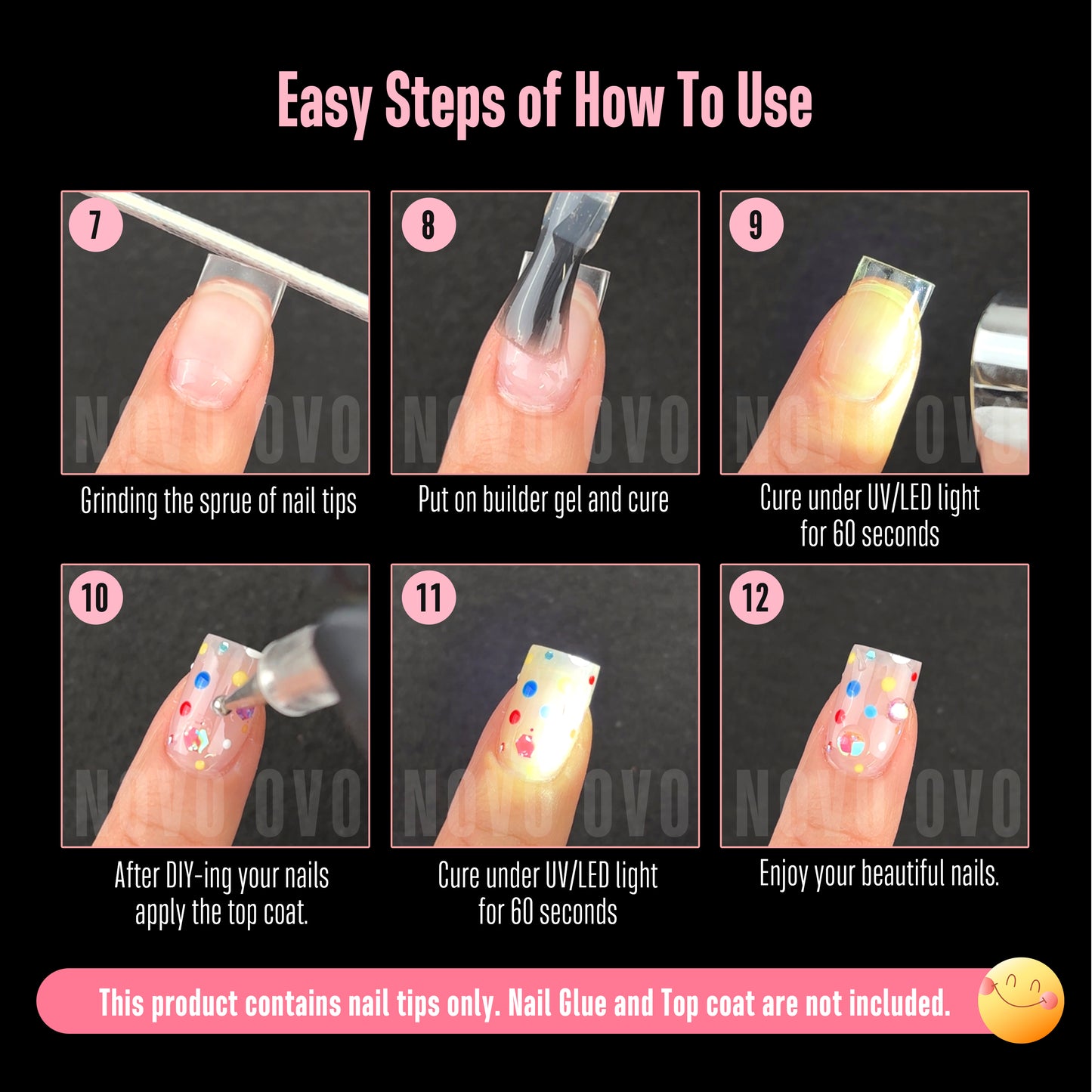 Half Cover Short Sharp Square Clear Nail Tips 224