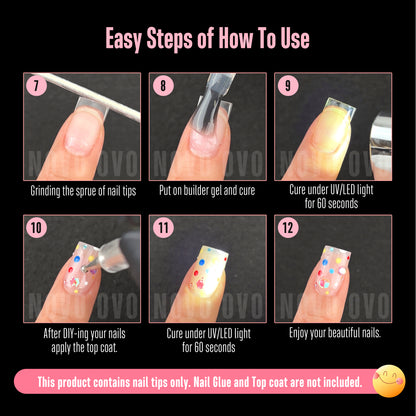 Half Cover Short Sharp Square Clear Nail Tips 224