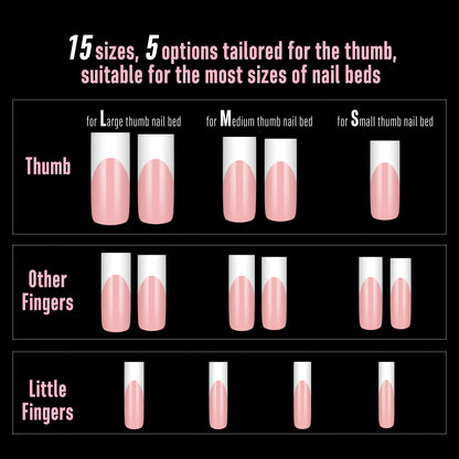 Long Sharp Square White French Tip Nail Tips Baby Pink 180