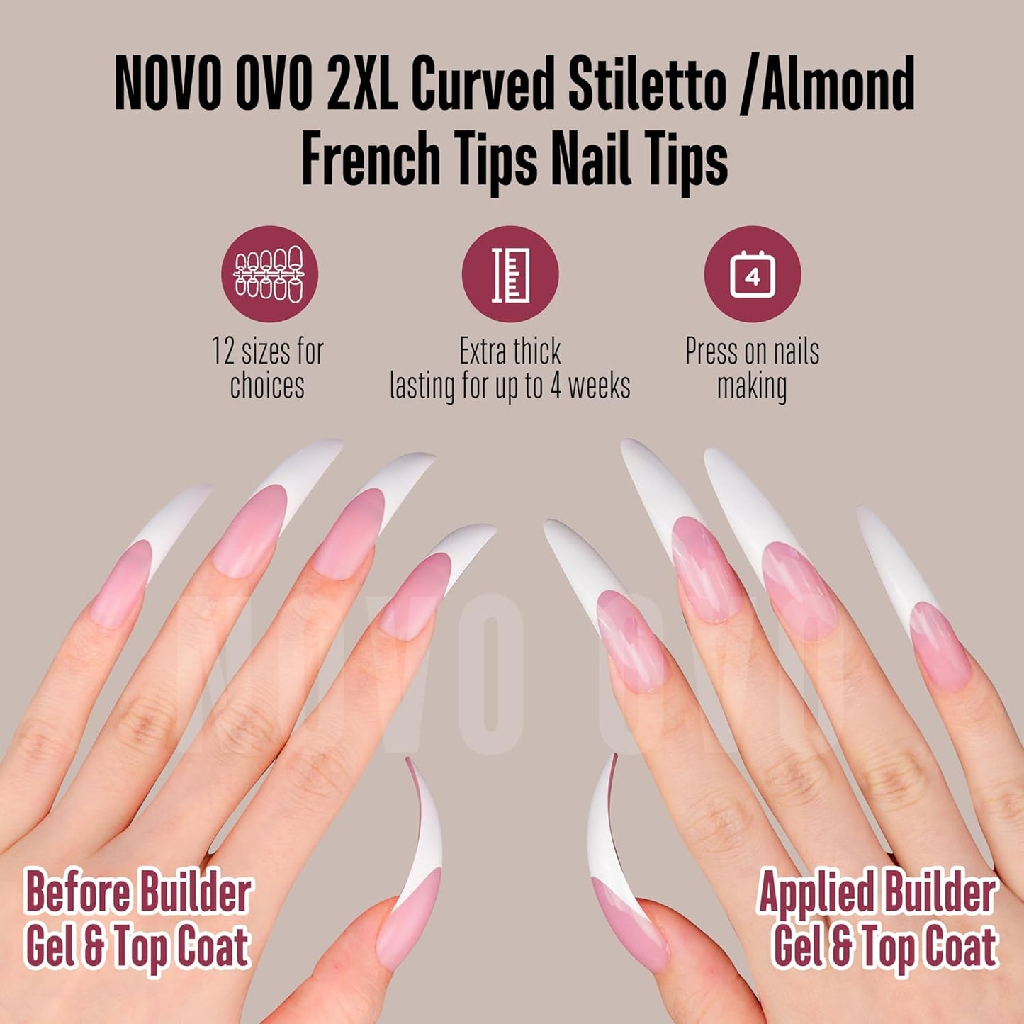 Halloween XXL Curved Stiletto Almond French Tip Nail Tips