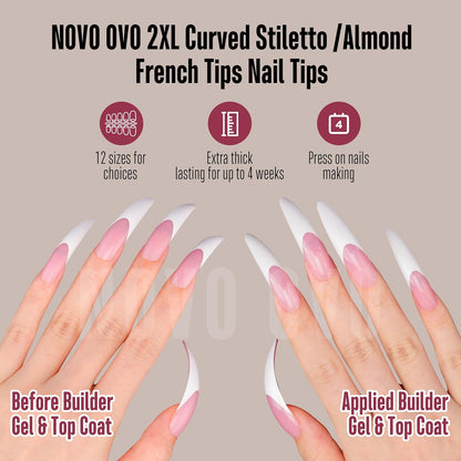 Halloween XXL Curved Stiletto Almond French Tip Nail Tips