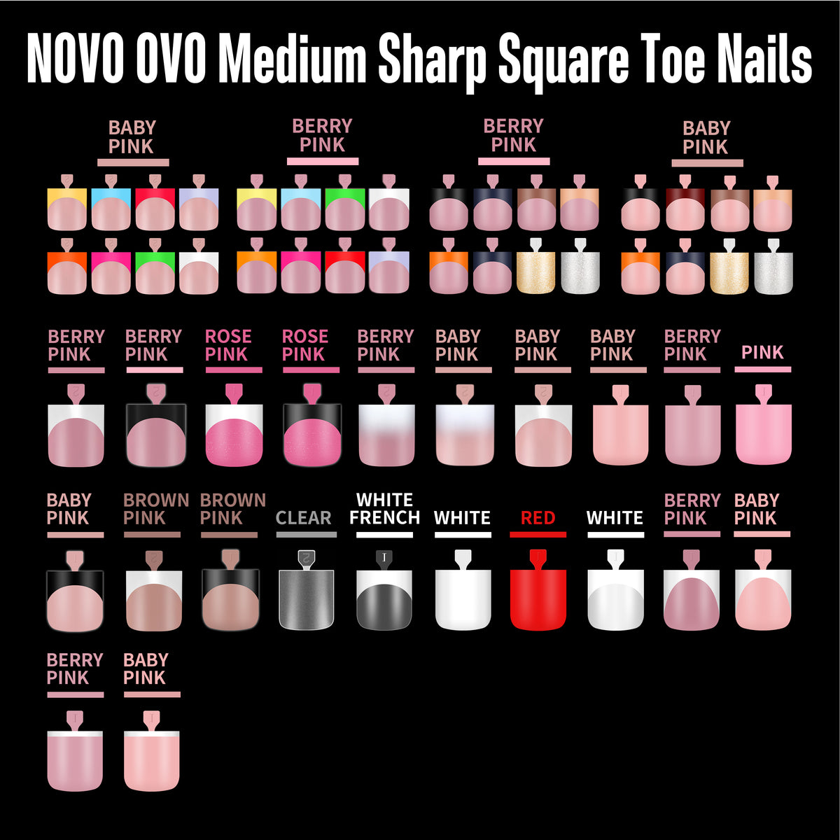Sharp Square Mirco French Tip Toe Nail Tips Baby Pink 240